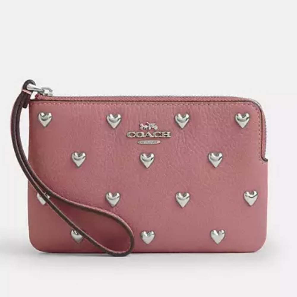 Coach Corner Zip Wristlet with Heart Rivets - Picture 8 of 8